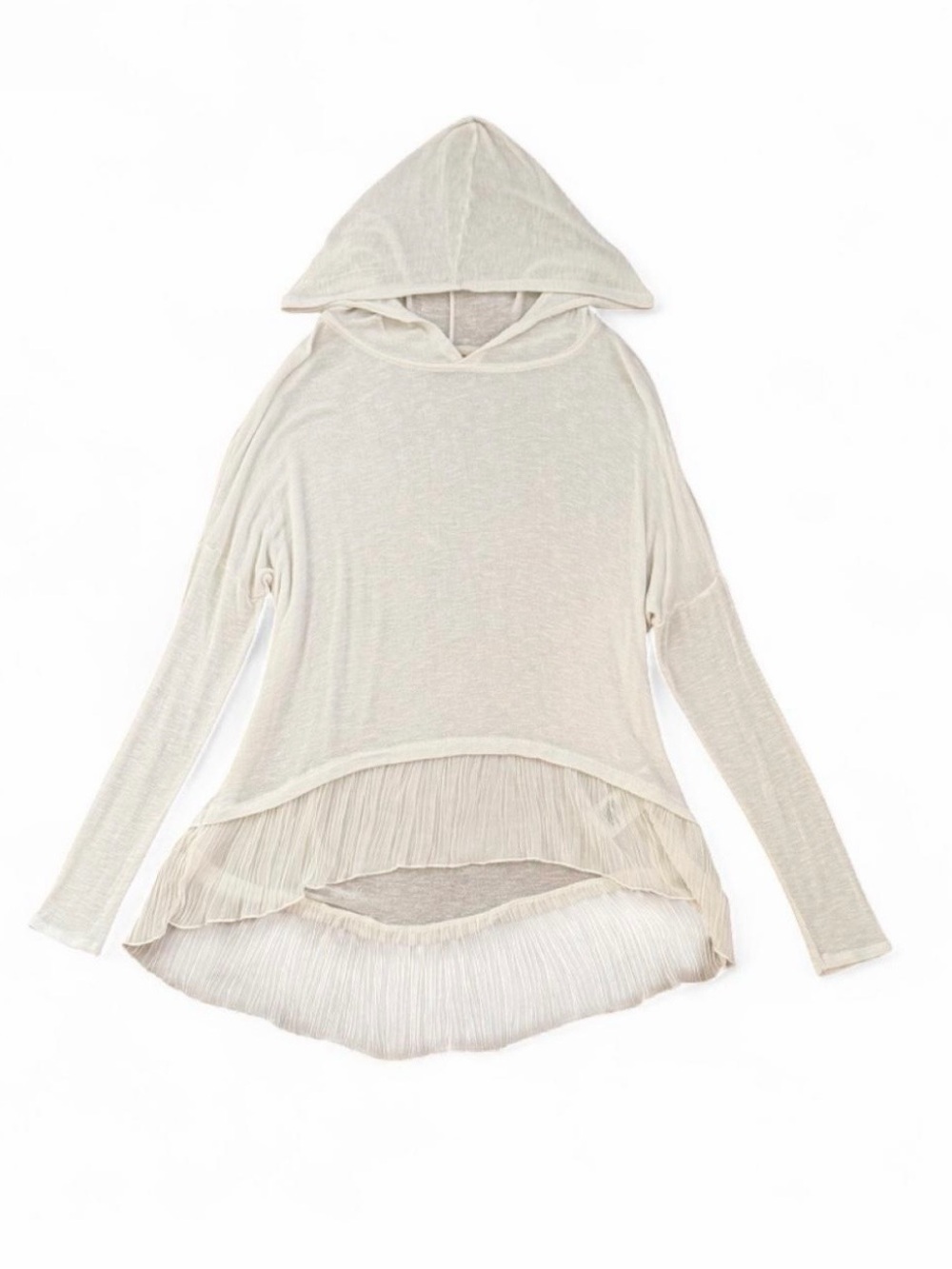Hollister Cream Hooded Swim Cover-Up with Pleated Hem
